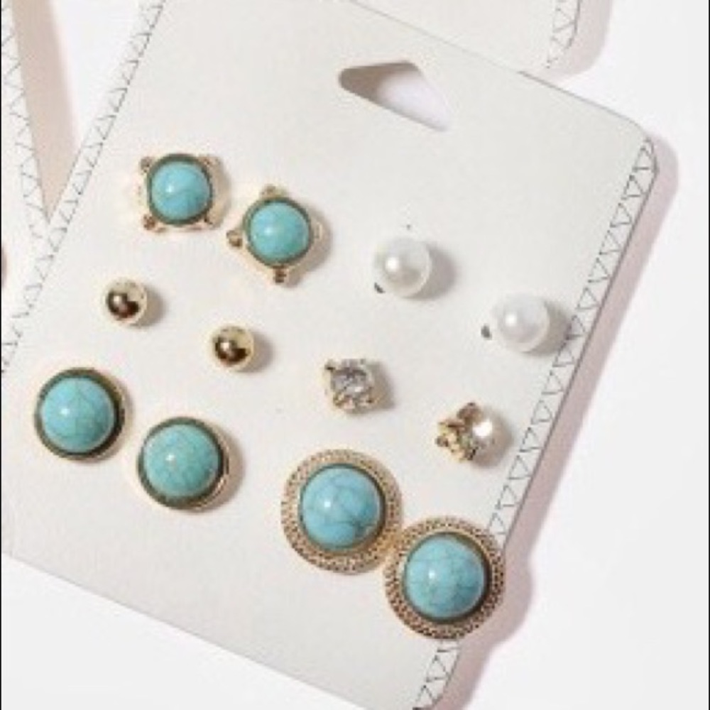 12 Pck Turquoise Stud Earrings